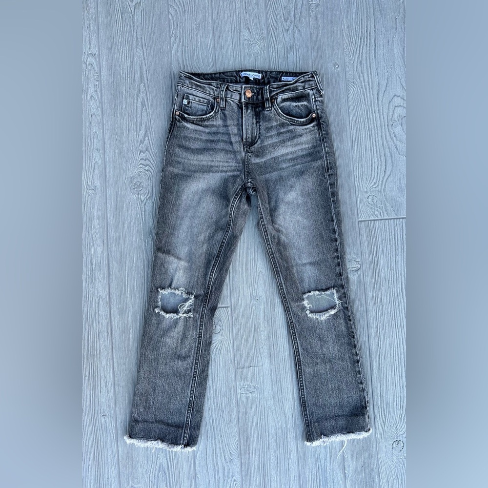Dear John Blaire High Rise Straight Crop Jeans Raw Hem Gray Black Size 25